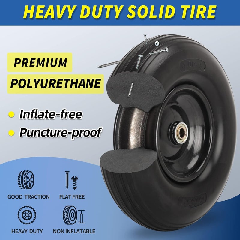 GICOOL 13" Wheelbarrow Tire, 4.00-6 Flat-free Solid Tire and Wheel, with 5/8" or 3/4" Bearings, 1.75" Centered Hub for Wheelbarrow/Wagon/Trolley/Garden Scooter Cart - Image 4